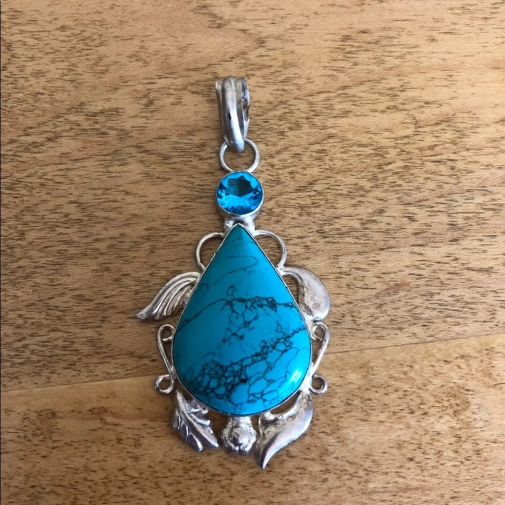 Sterling Silver 925 Turquoise Blue Topaz Pendant